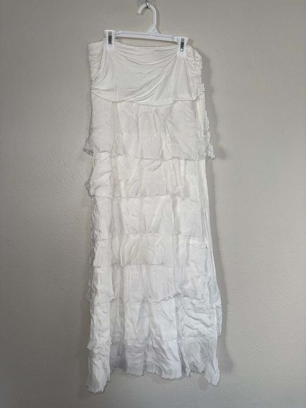 Tempo Paris White Tiered Ruffle Maxi Skirt Size L